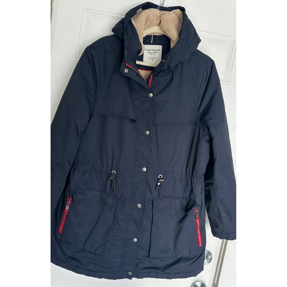Tommy Hilfiger American Classics Navy Blue Sherpa Lined Hooded Parka Jacket M